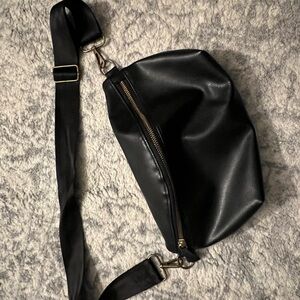 Black Crossbody Bag with Gold Zipper